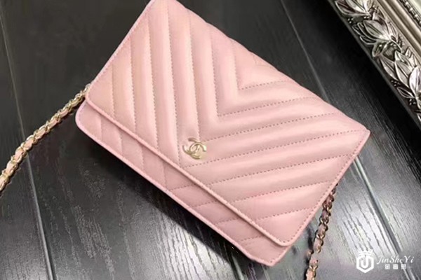 V缝线系列 粉色 羊皮woc chanel发财包
